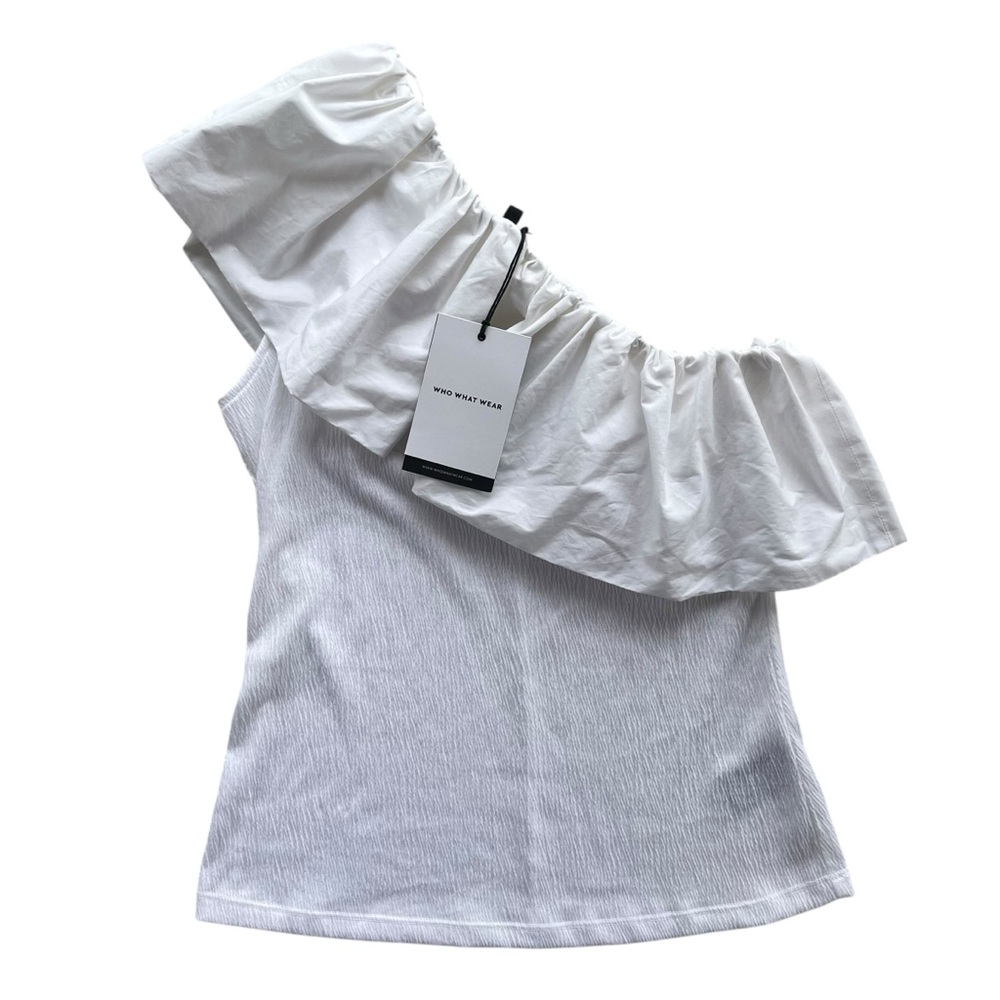 Who What Wear Women’s M Bright White One Off The Shoulder Ruffle Tank Top Blouse